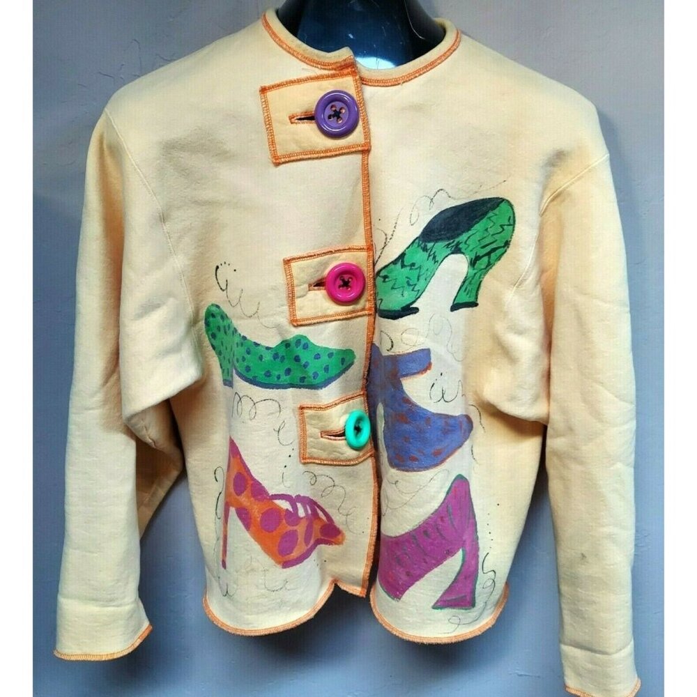 Comfort Colors True Garment Dyed Shoe Art Cardigan Sweater Medium Lightweight